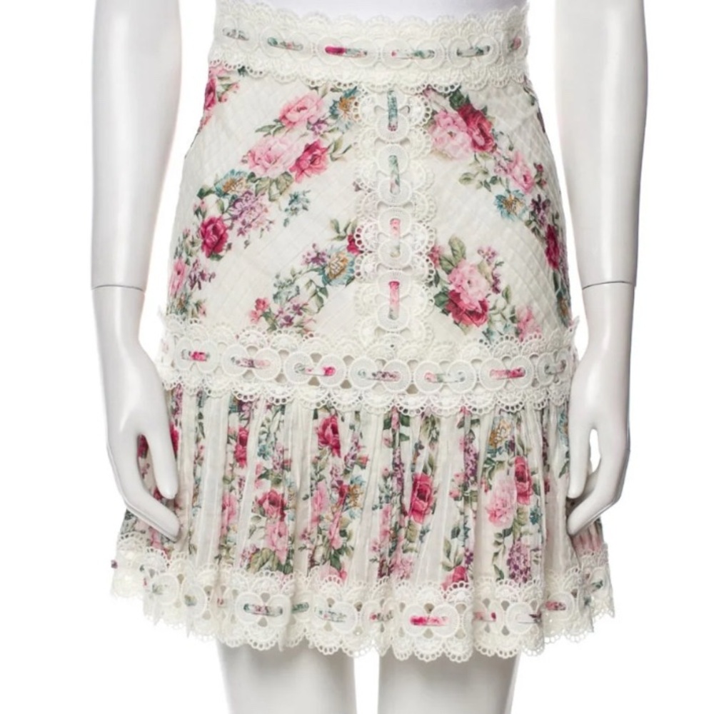 Zimmermann Cream Floral Lace-Trim Mini Skirt - Picture 6 of 6